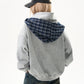 Checkered Shirt Layered Sweatshirt Hoodie MAD0012