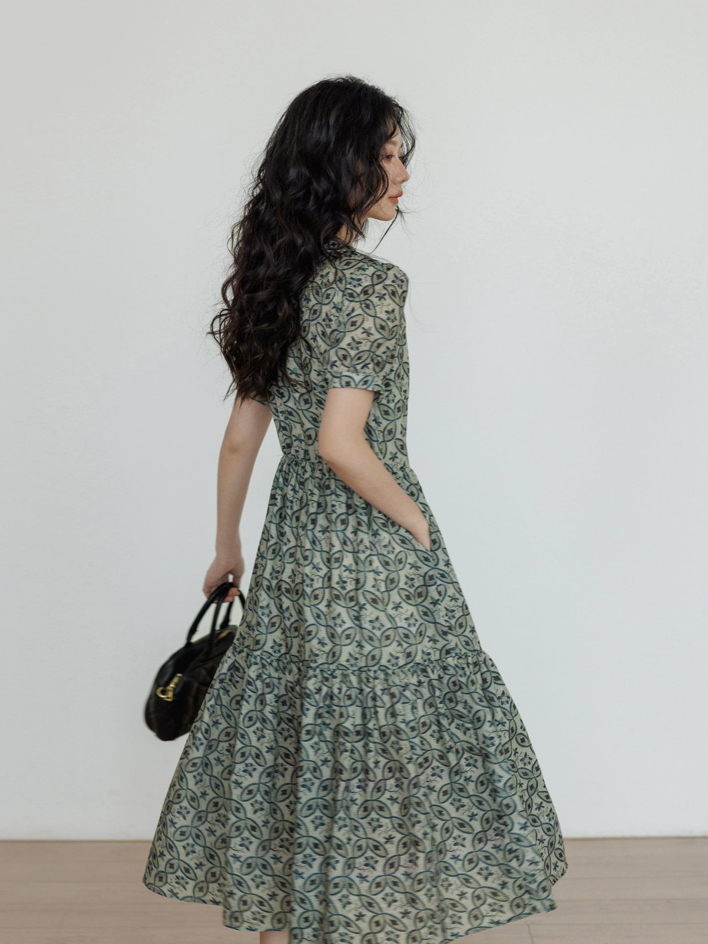 V-Neck Botanical Long Dress VAS0065
