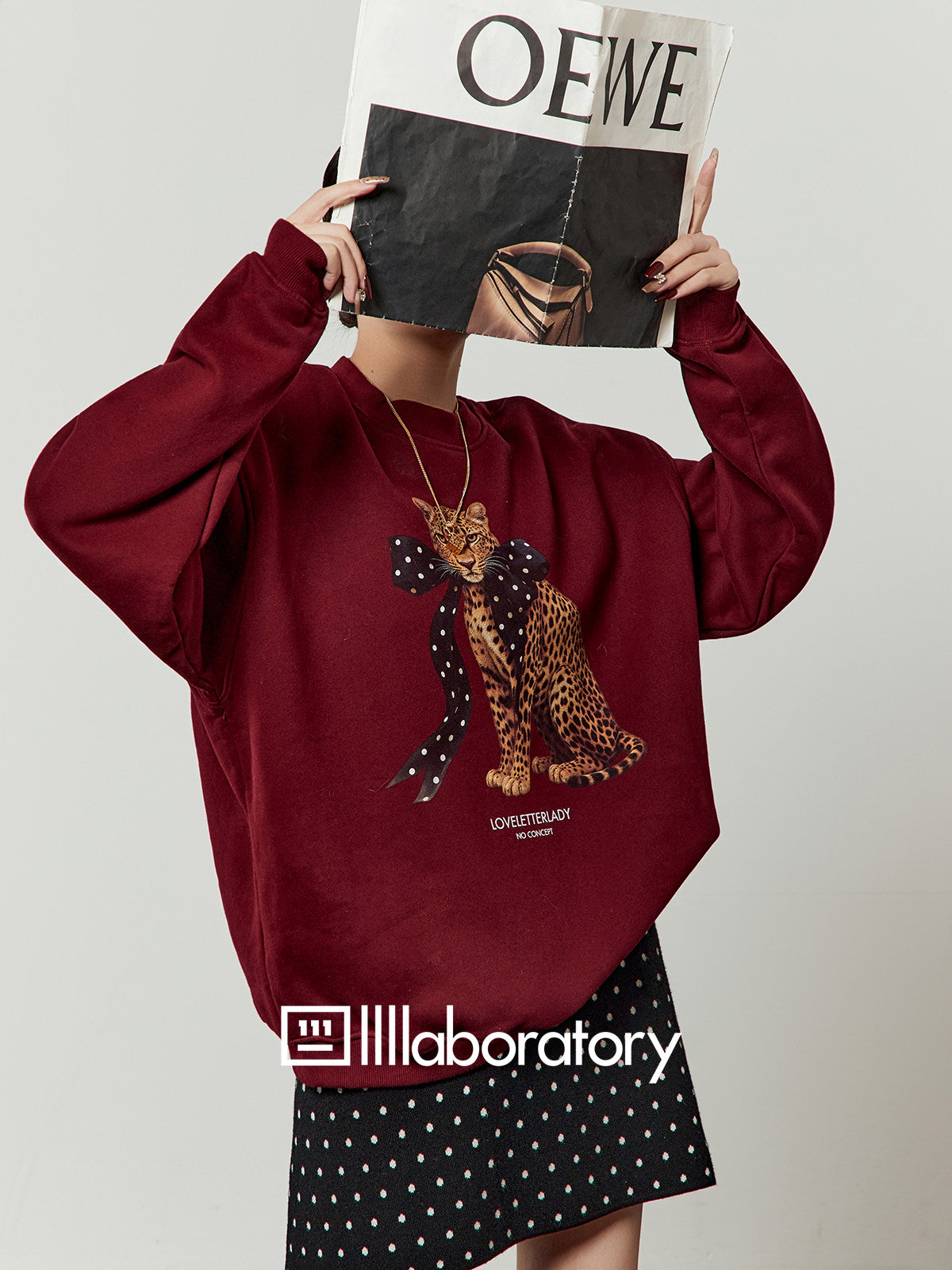 Bow Leopard Sweatshirt / Polka Dot Mini Skirt LLA0614