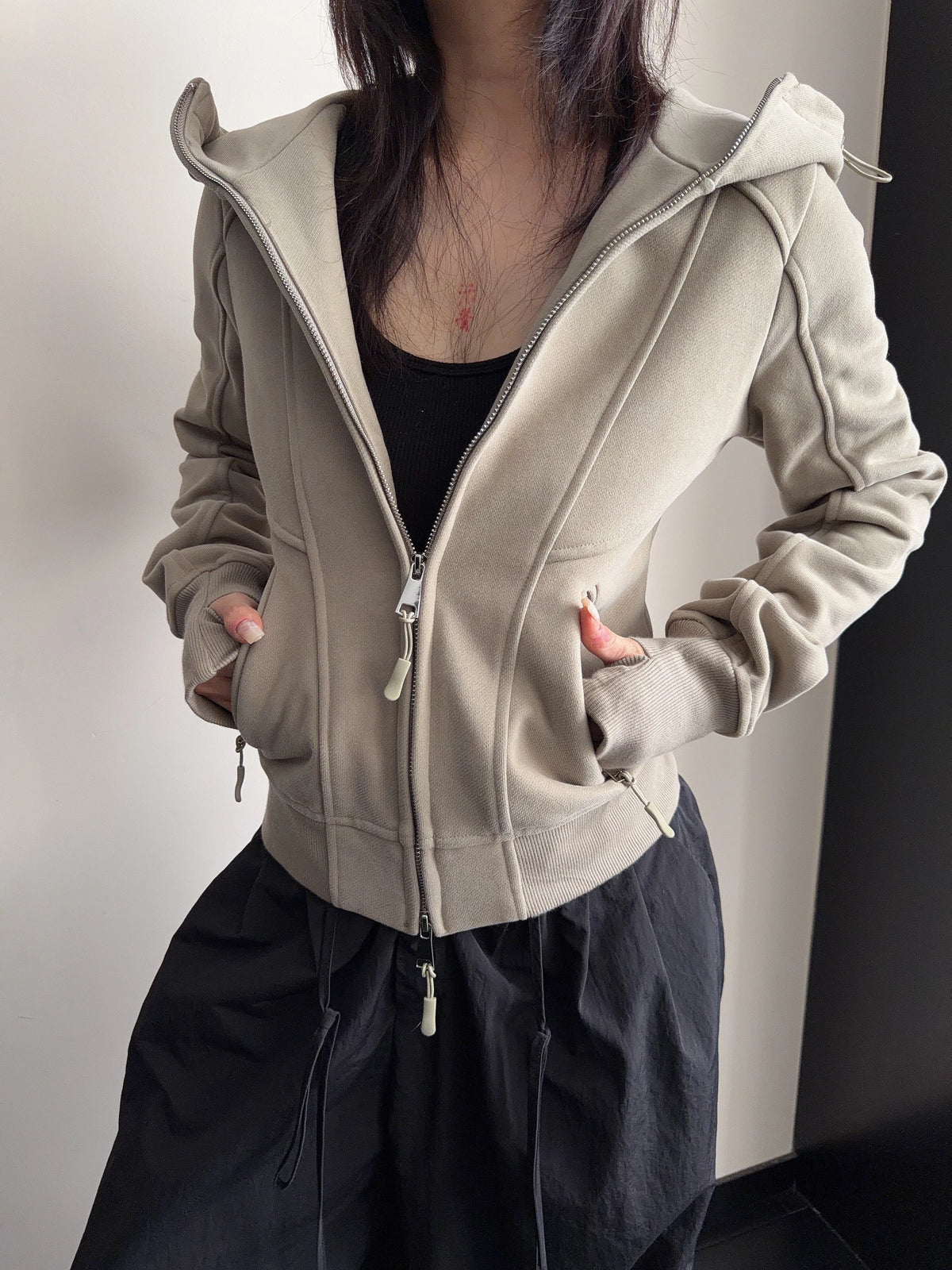 High-Neck Hooded Zip-Up Hoodie YLS1057