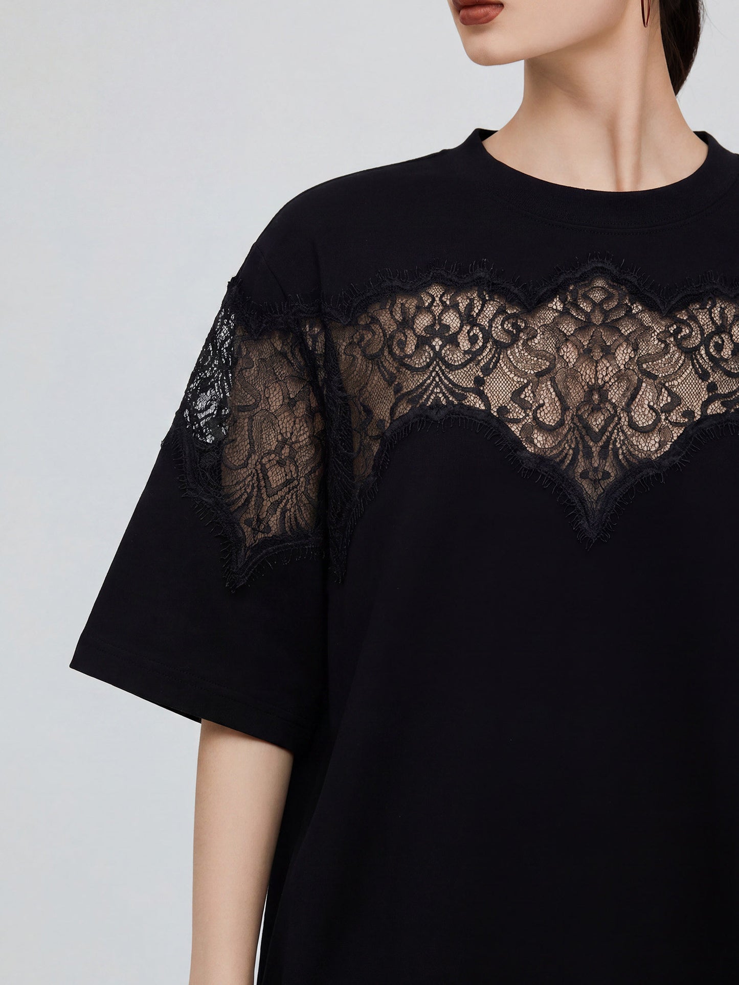 Lace Docking Oversized Tunic T-Shirt FER0228