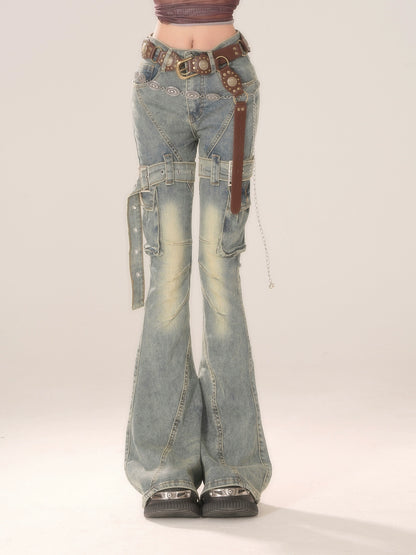 Vintage Belt Flare Denim Pants KLS0007