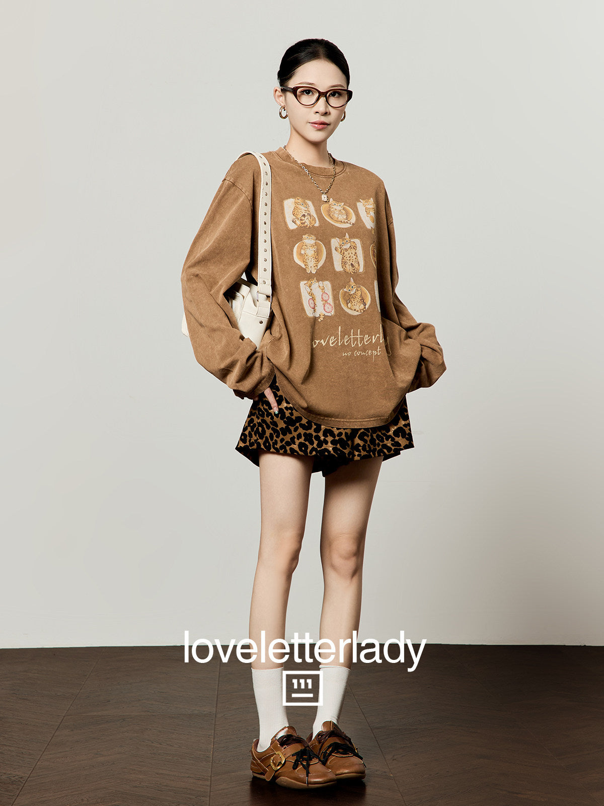 Cat Full Print T-Shirt / Leopard Casual Pants LLA0655
