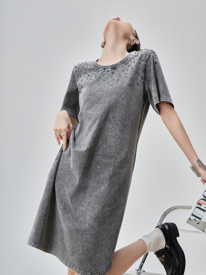 Chemical Wash Studs T-Shirt Dress FER0197