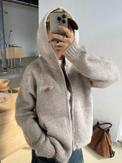 Embroidered Hood Knit Jacket CYE0018