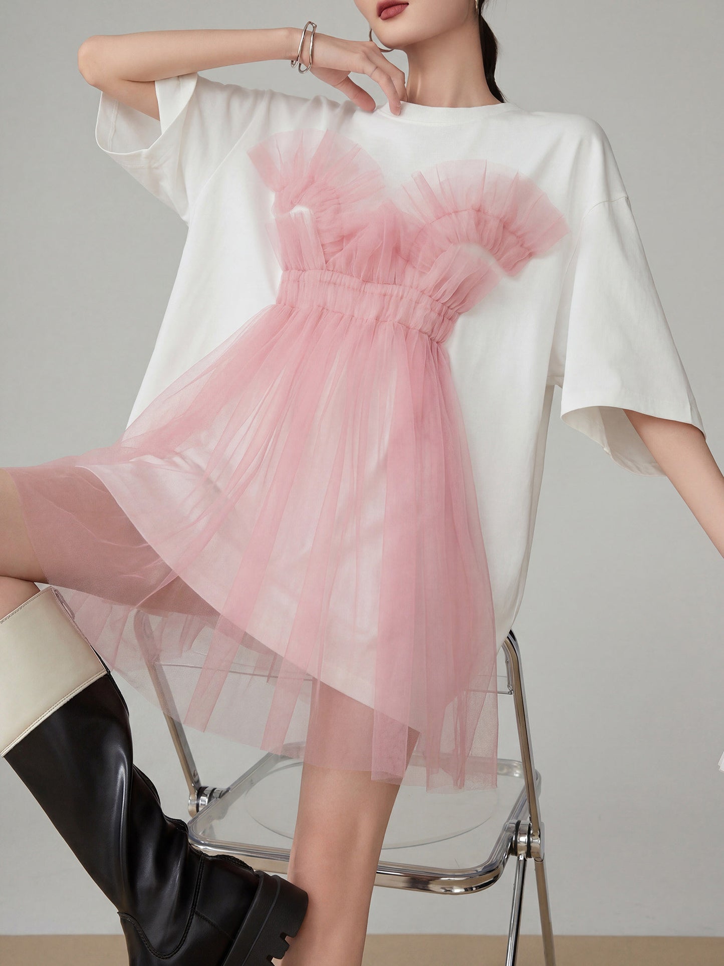 Tulle Layered Style T-Shirt Dress FER0137