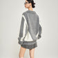 Shaggy V-Neck Knit Top / Pleated Mini Skirt SUY0031