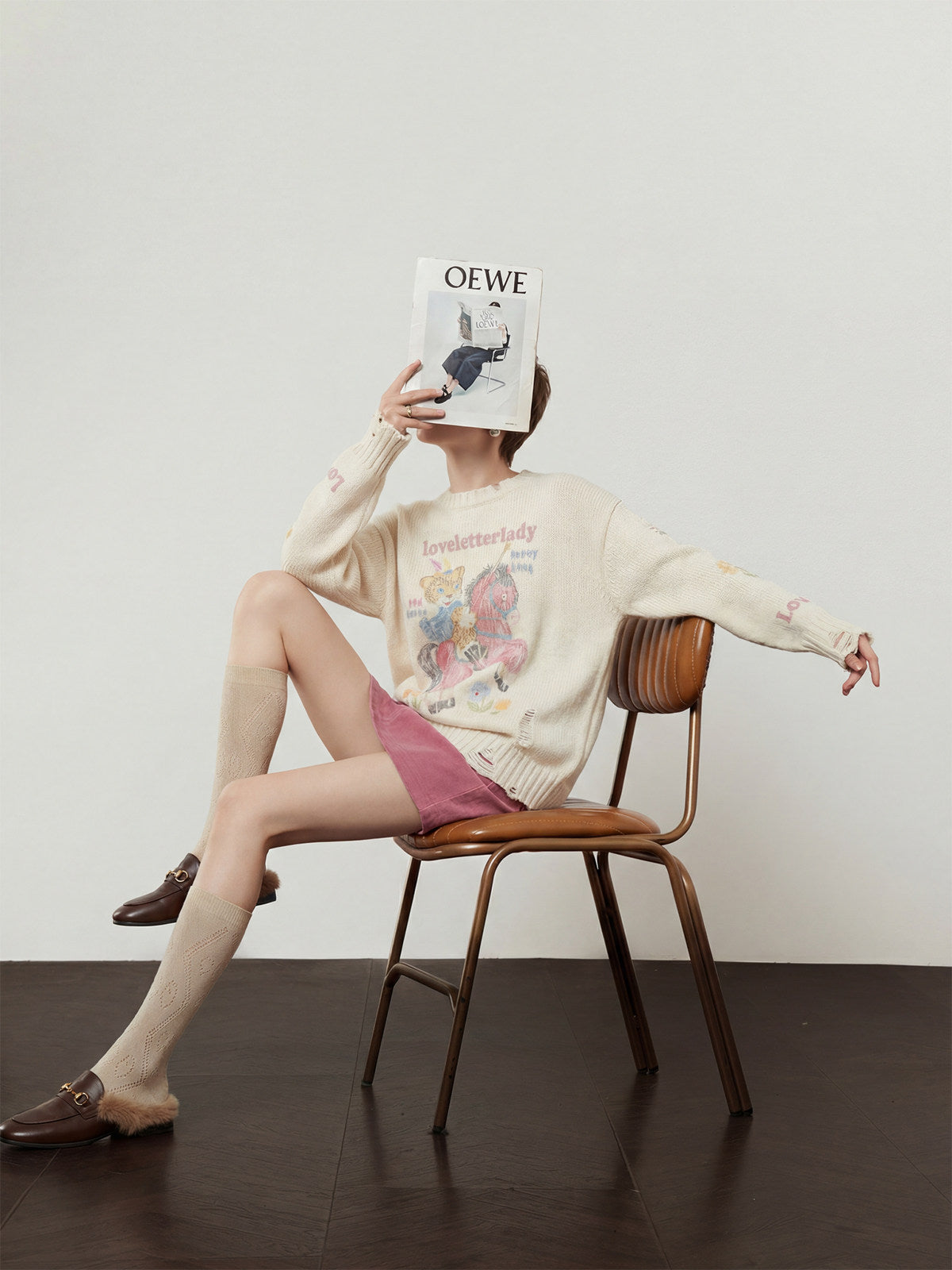 Crew Neck Printed Top / Pink Mini Skirt LLA0631