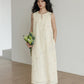 Flower Embroidery Pearl Button Long Dress VAS0203