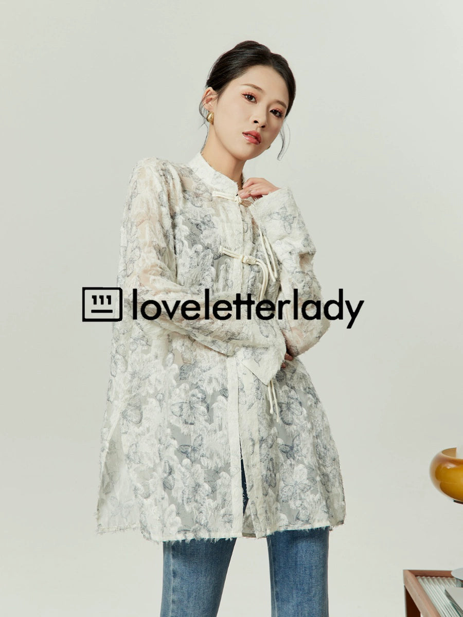 White Chinese Butterfly Shirt LLA0052