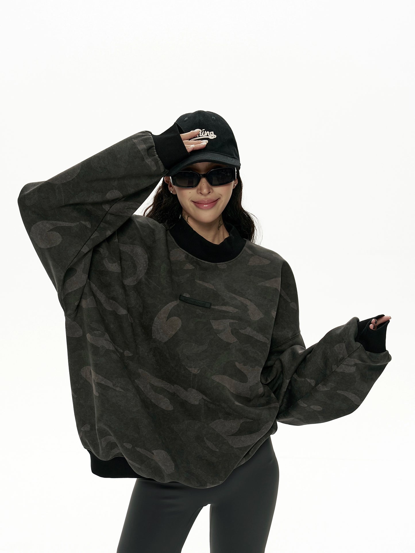Camouflage Loose Crew Neck Top ZRS0100