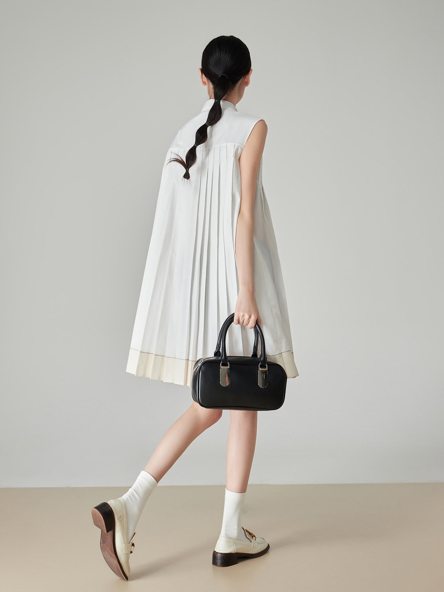 Sleeveless Shirt Pleated Dress FER0174