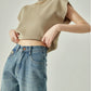 Short Sleeve High Neck Knit Sew / Denim Pants LLA0086