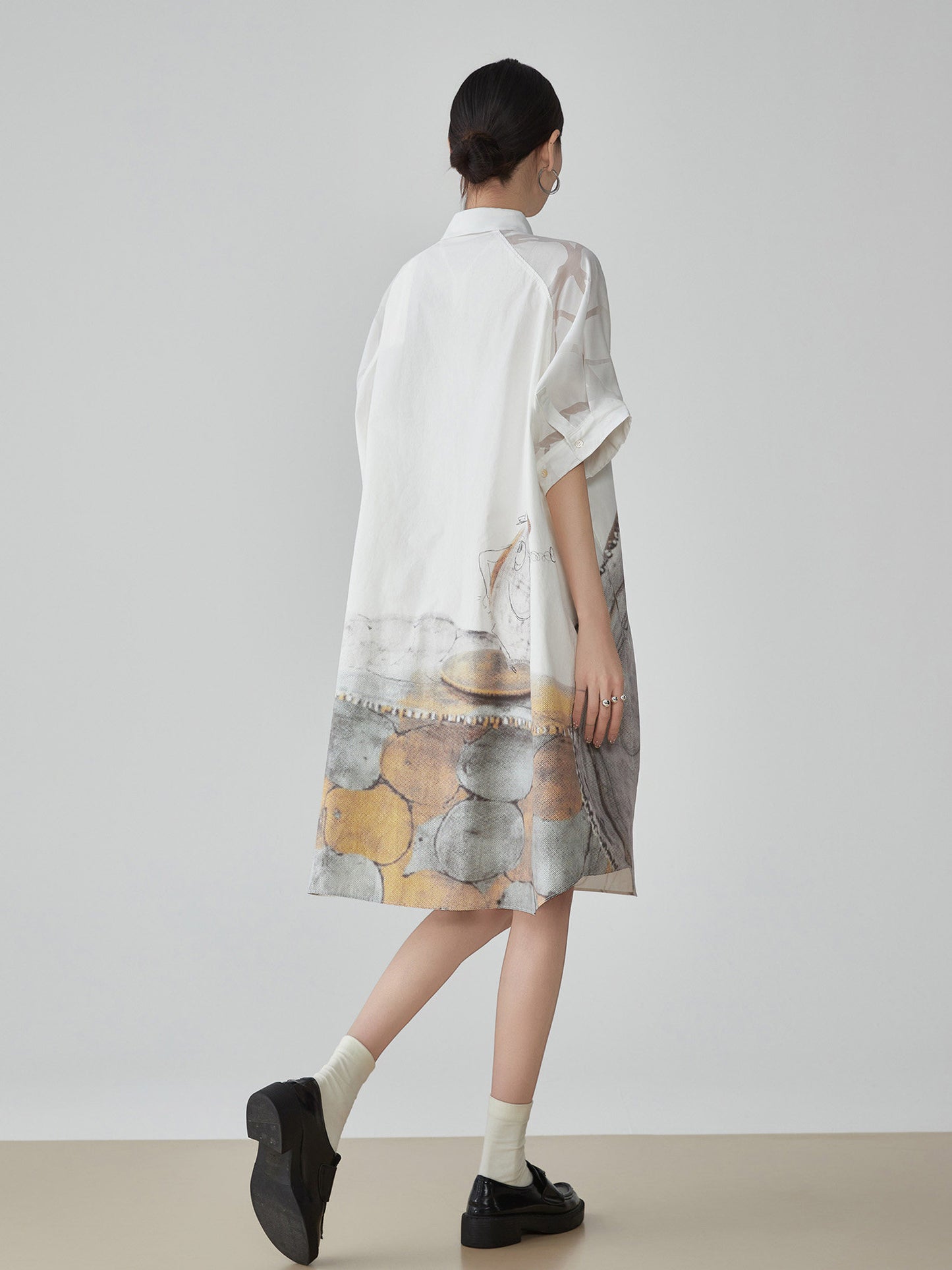Hand-Drawn Art Print Shirt Dress FER0179
