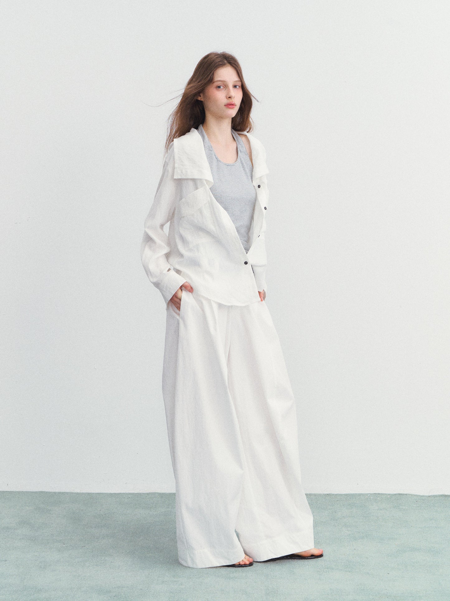 White Long Sleeve / Striped Knit Underwear SPY0032