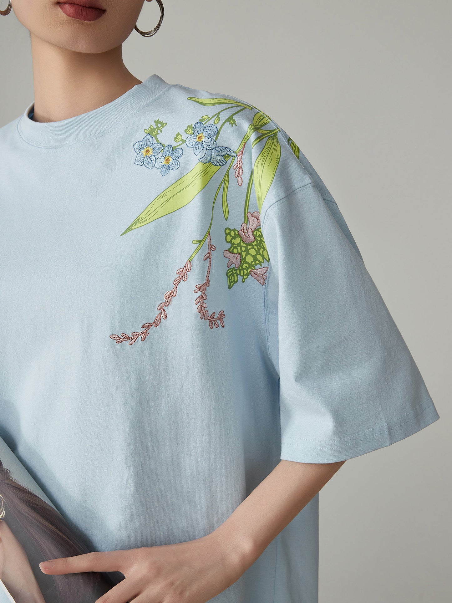 Floral Print Oversized Short-Sleeve T-Shirt  FER0288