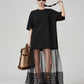 Black Patchwork Mesh T-Shirt Dress FER0055