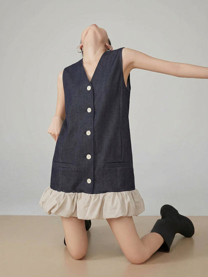 Indigo Denim Docking Frill Dress FER0191