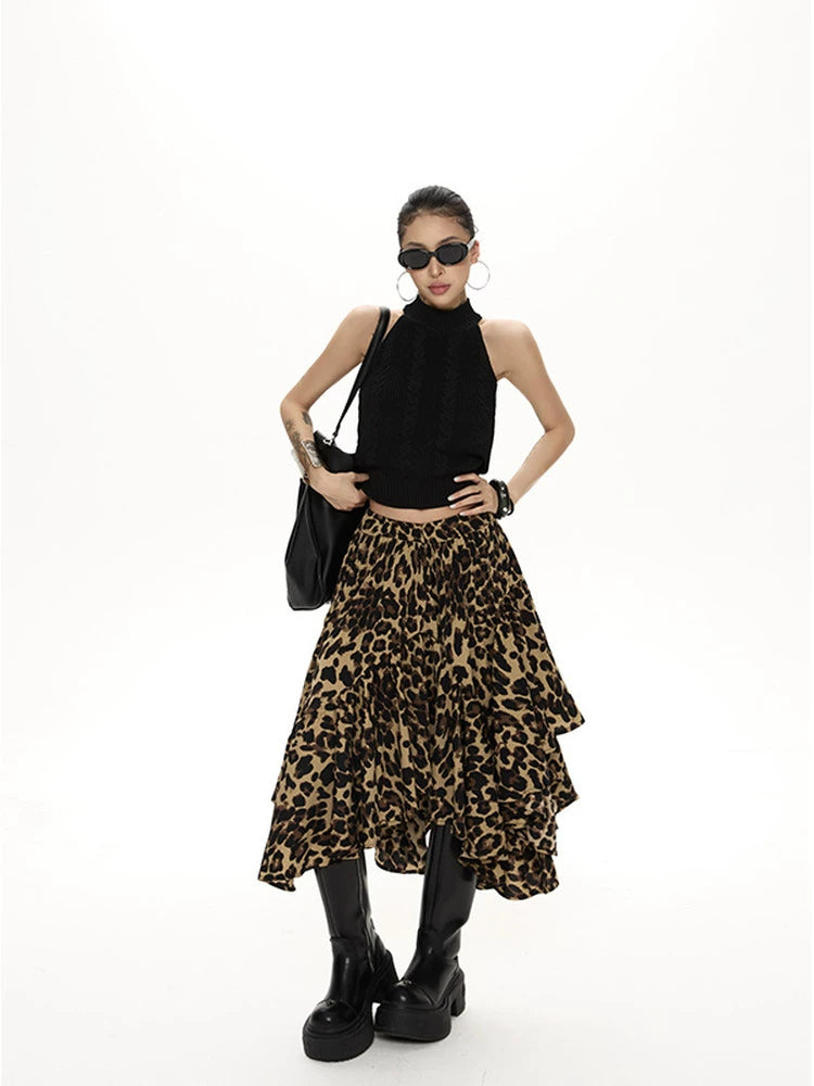 Leopard Asymmetrical Tiered Skirt ZRS0092