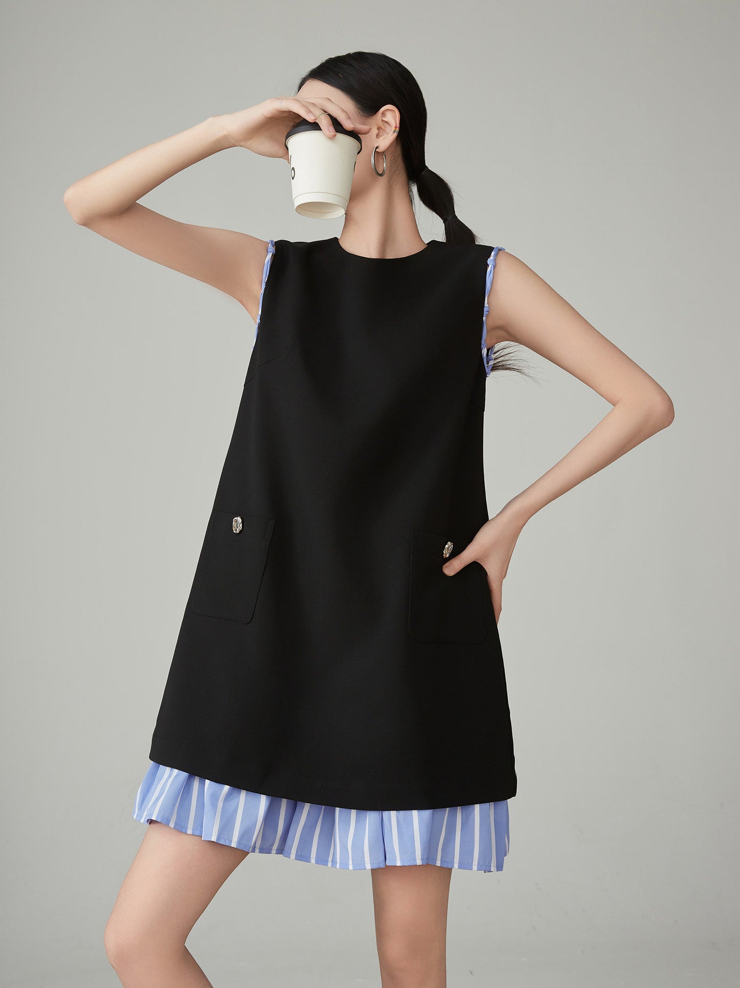 Striped Patchwork Sleeveless Vest Dress FER0066
