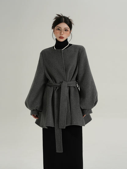Collarless Belt Coat SRS0374