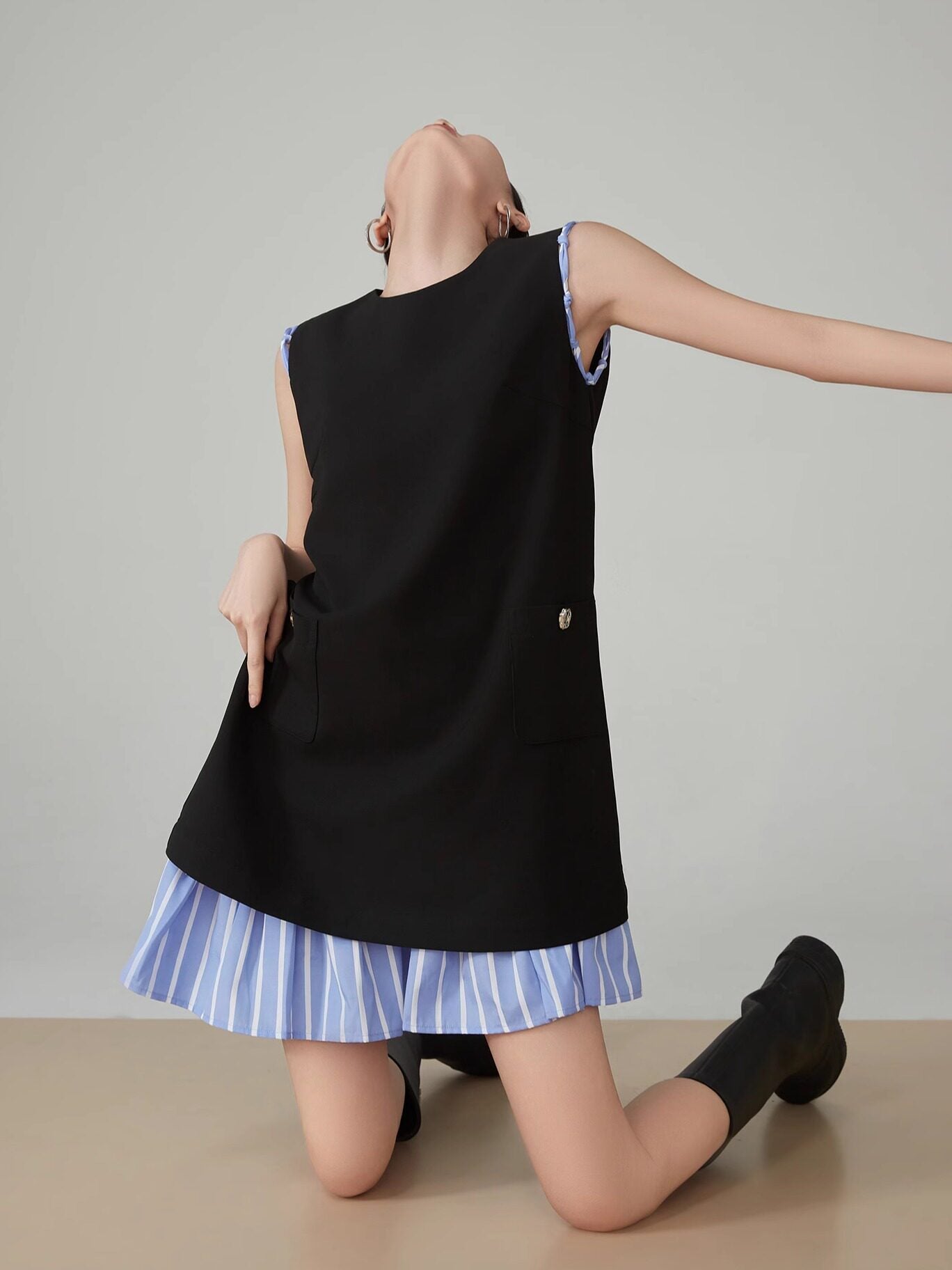 Striped Patchwork Sleeveless Vest Dress FER0066