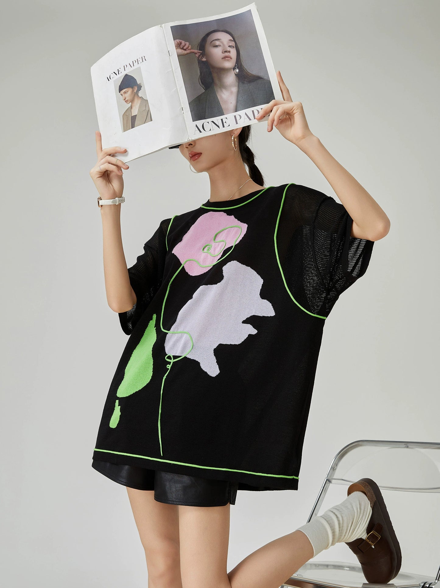 Embroidery Black Oversize T-Shirt FER0008