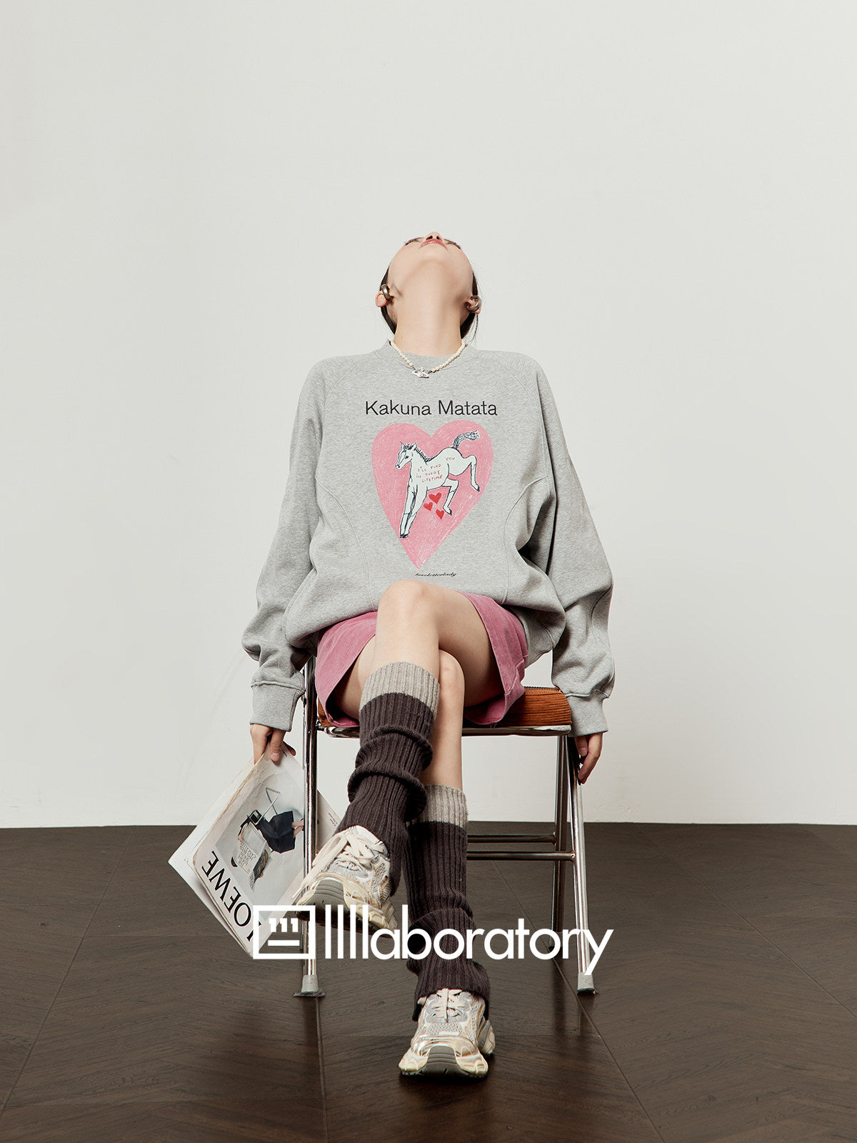 Horse Print Sweatshirt / Pink Mini Skirt LLA0639