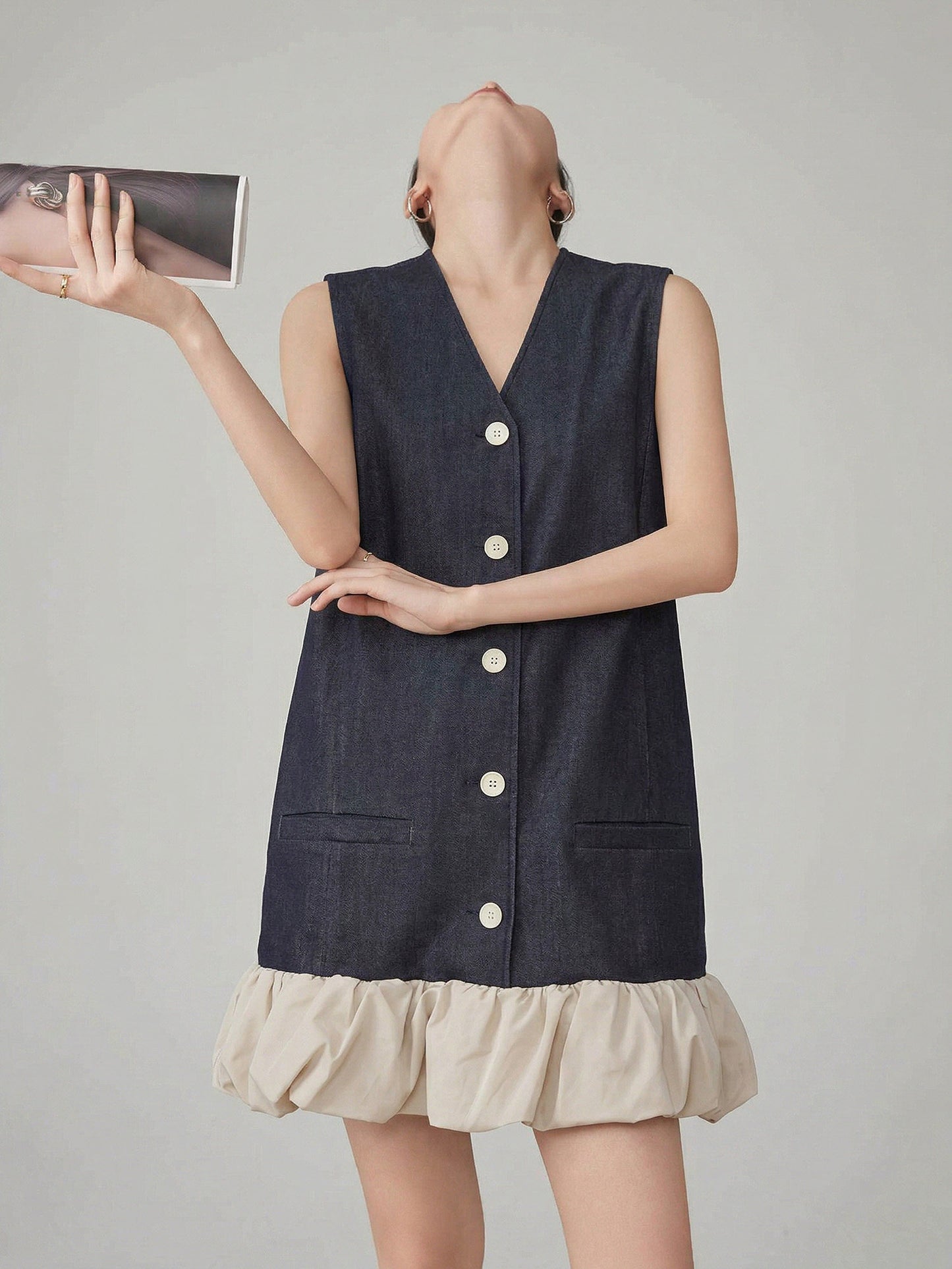 Indigo Denim Docking Frill Dress FER0191
