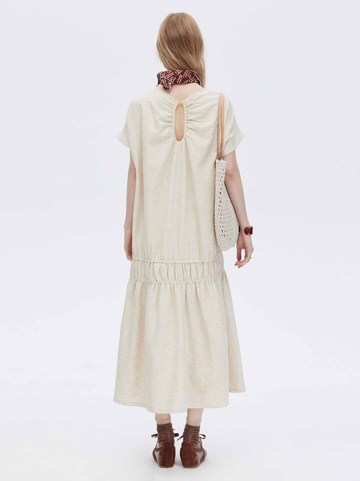 Cotton Linen Gathered Long Dress SHN0040