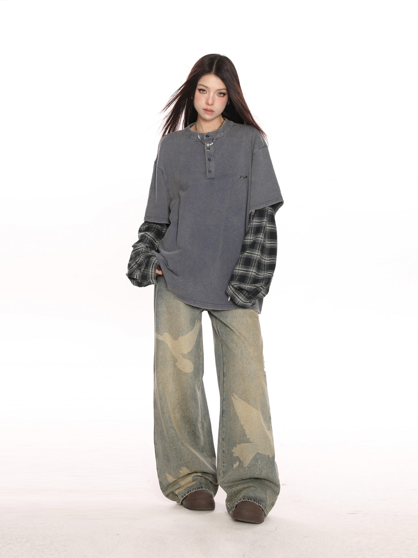 Plaid Two-Piece Long Sleeve T-Shirt BGS0046