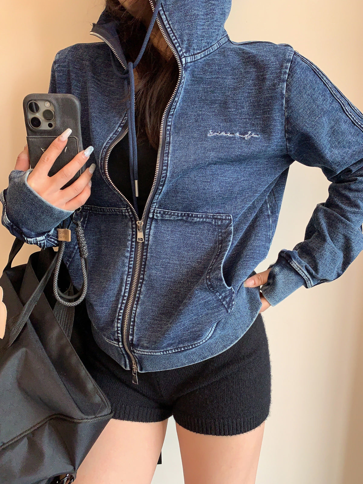 Denim Zip-Up Hoodie YLS1041