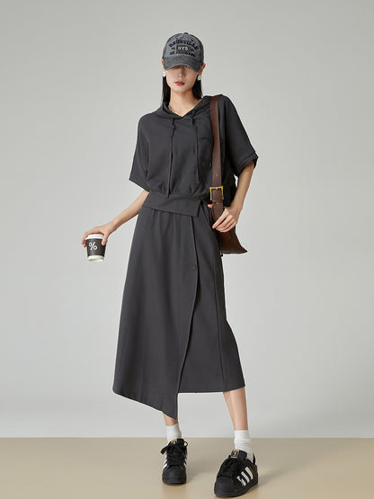 Short-Sleeve Sweatshirt Hoodie / Wrap Skirt FER0278