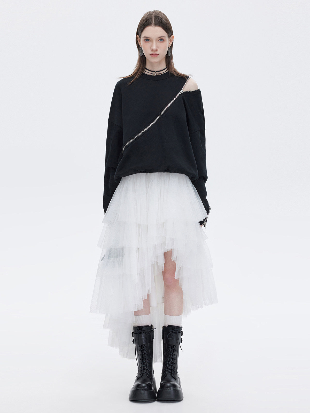 Buckled Irregular Tulle Skirt SHN0006