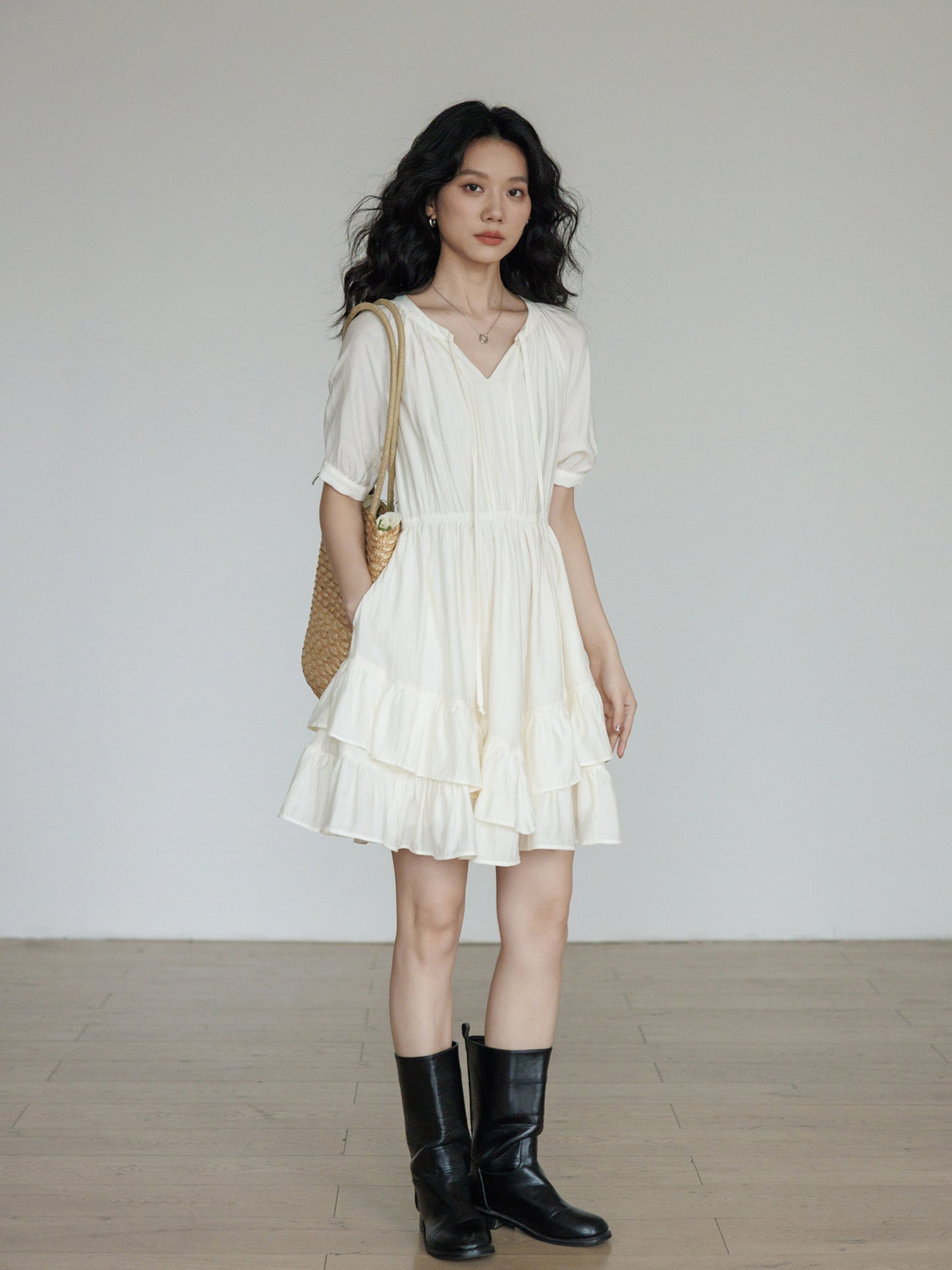 V-Neck Tiered Mini Dress VAS0201