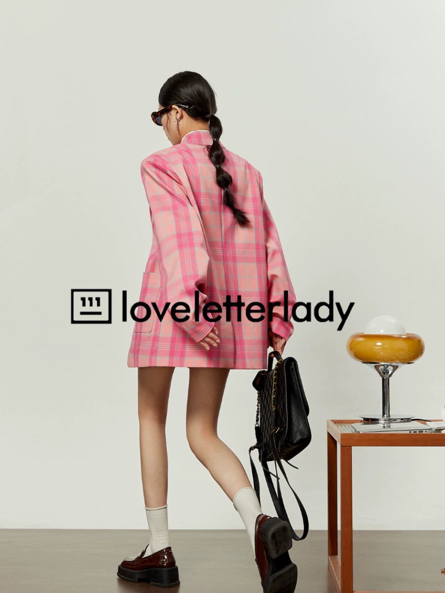 Pink Girly Check Jacket / Check Pleated Skirt LLA0020