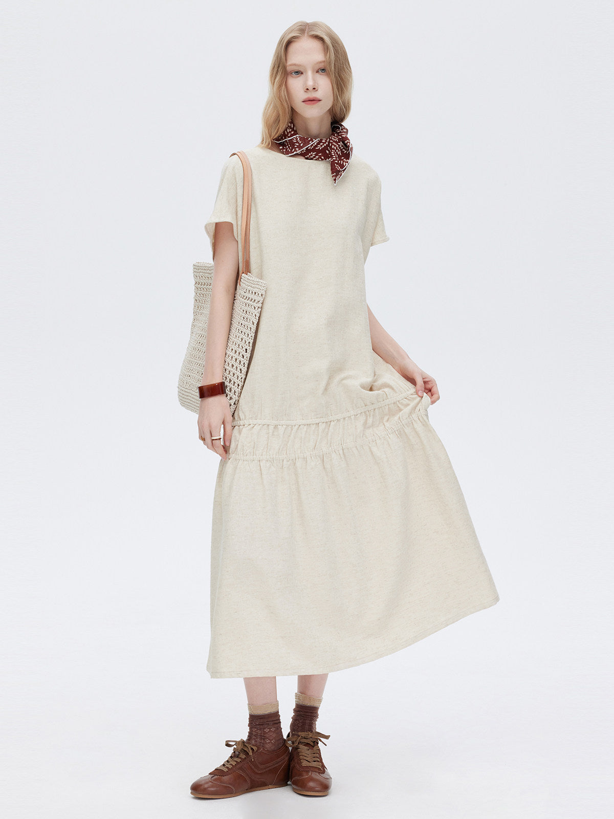 Cotton Linen Gathered Long Dress SHN0040