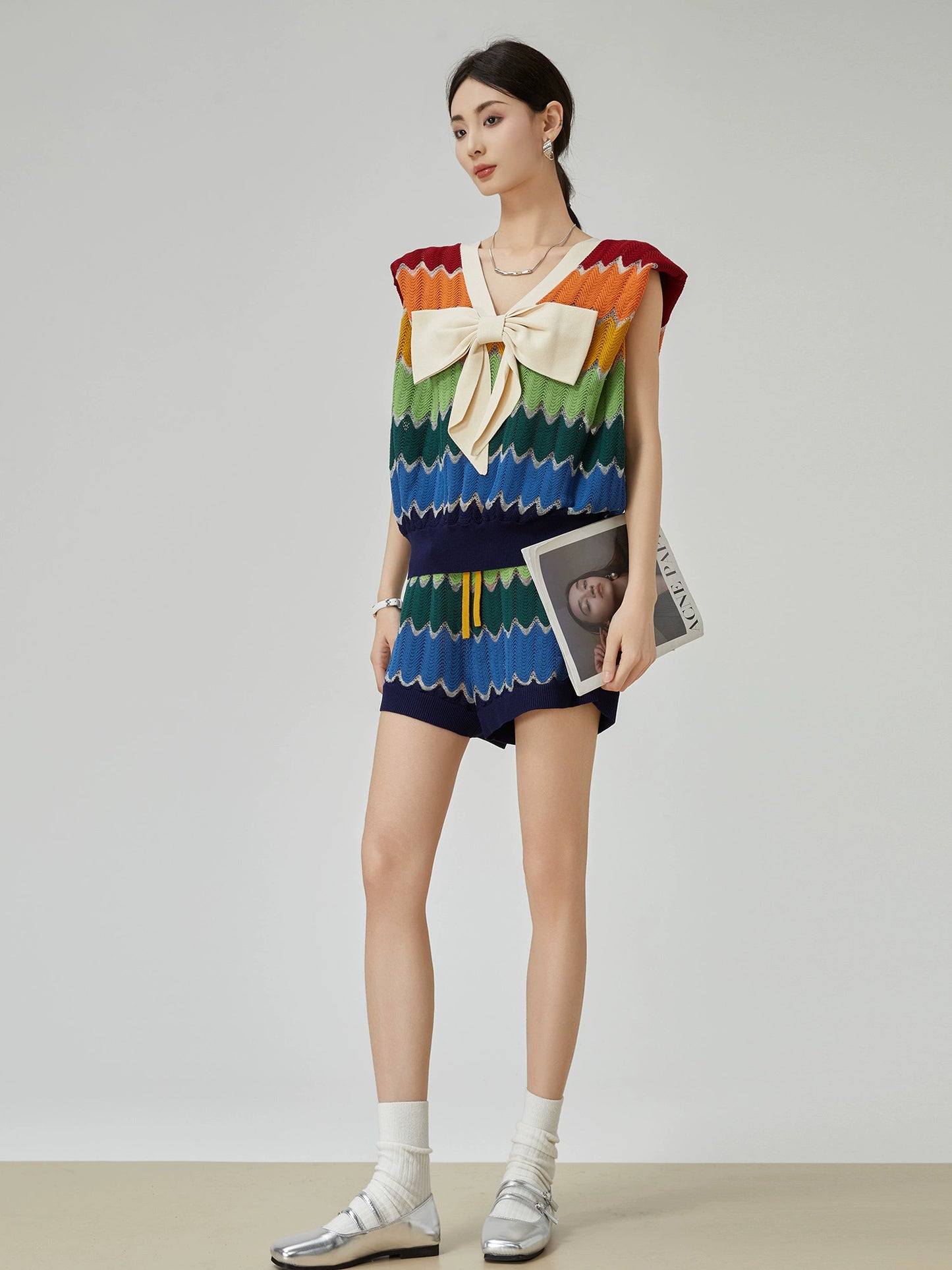 V-Neck Rainbow Knit Vest / Shorts FER0001