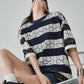Sheer Lace Border Oversized T-Shirt FER0237