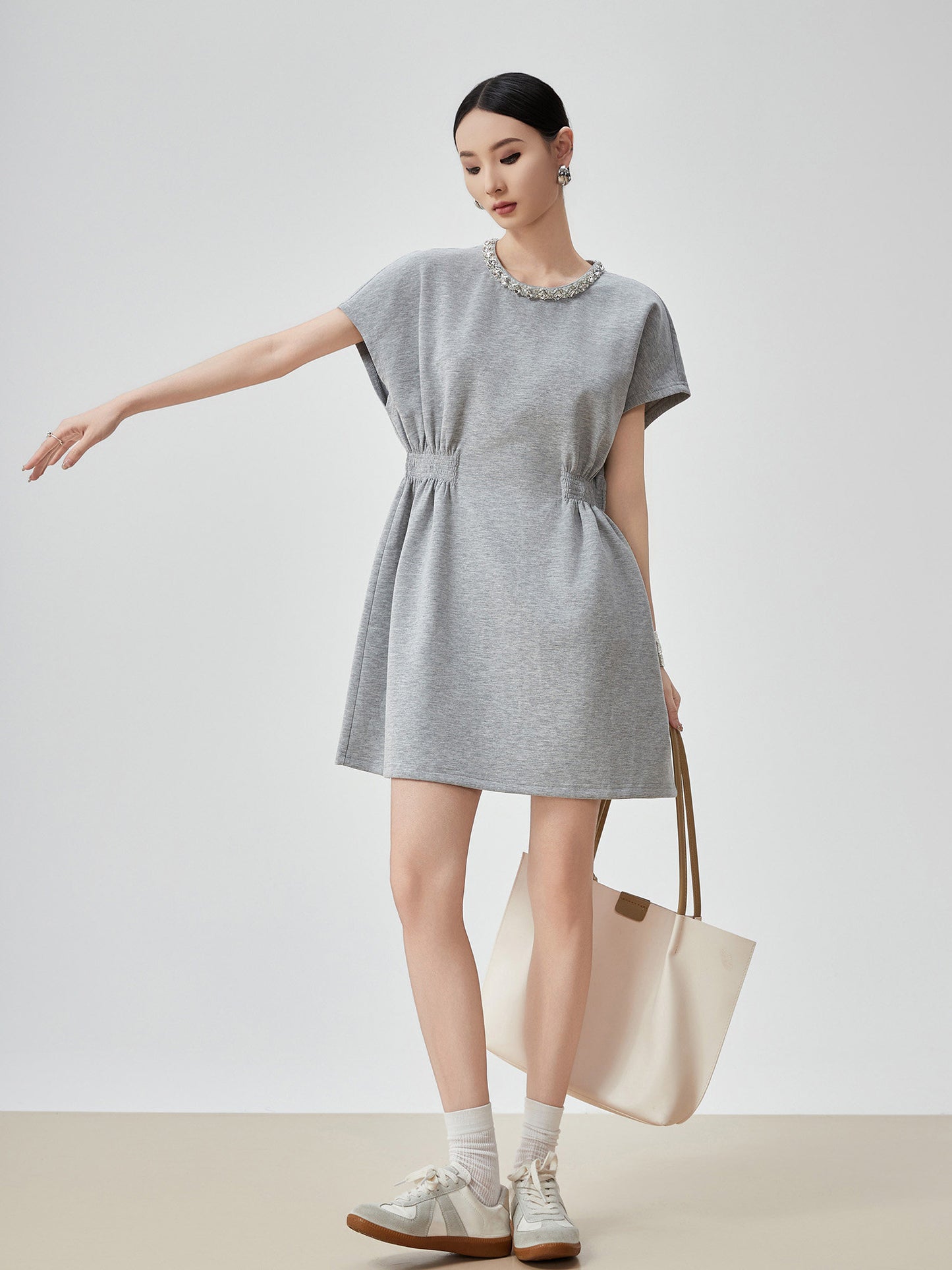 Waist Gather Sweatshirt Mini Dress FER0275