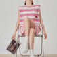 Pink Striped Sleeveless Knit Top / Shorts FER0326