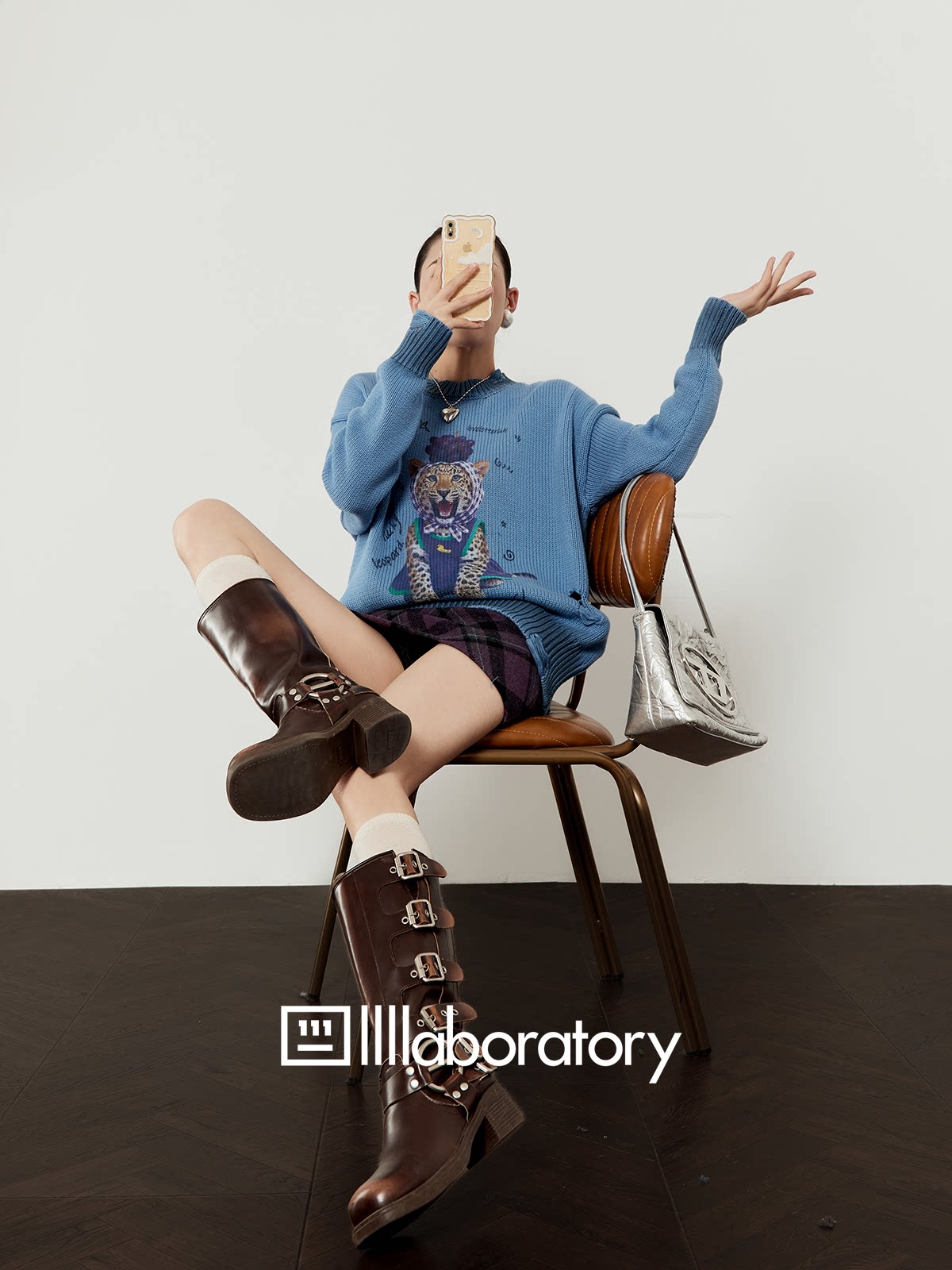 Cute Tiger Print Knit / Plaid Mini Skirt LLA0636