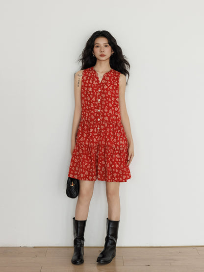 Floral Patterned Sleeveless Dress VAS0110