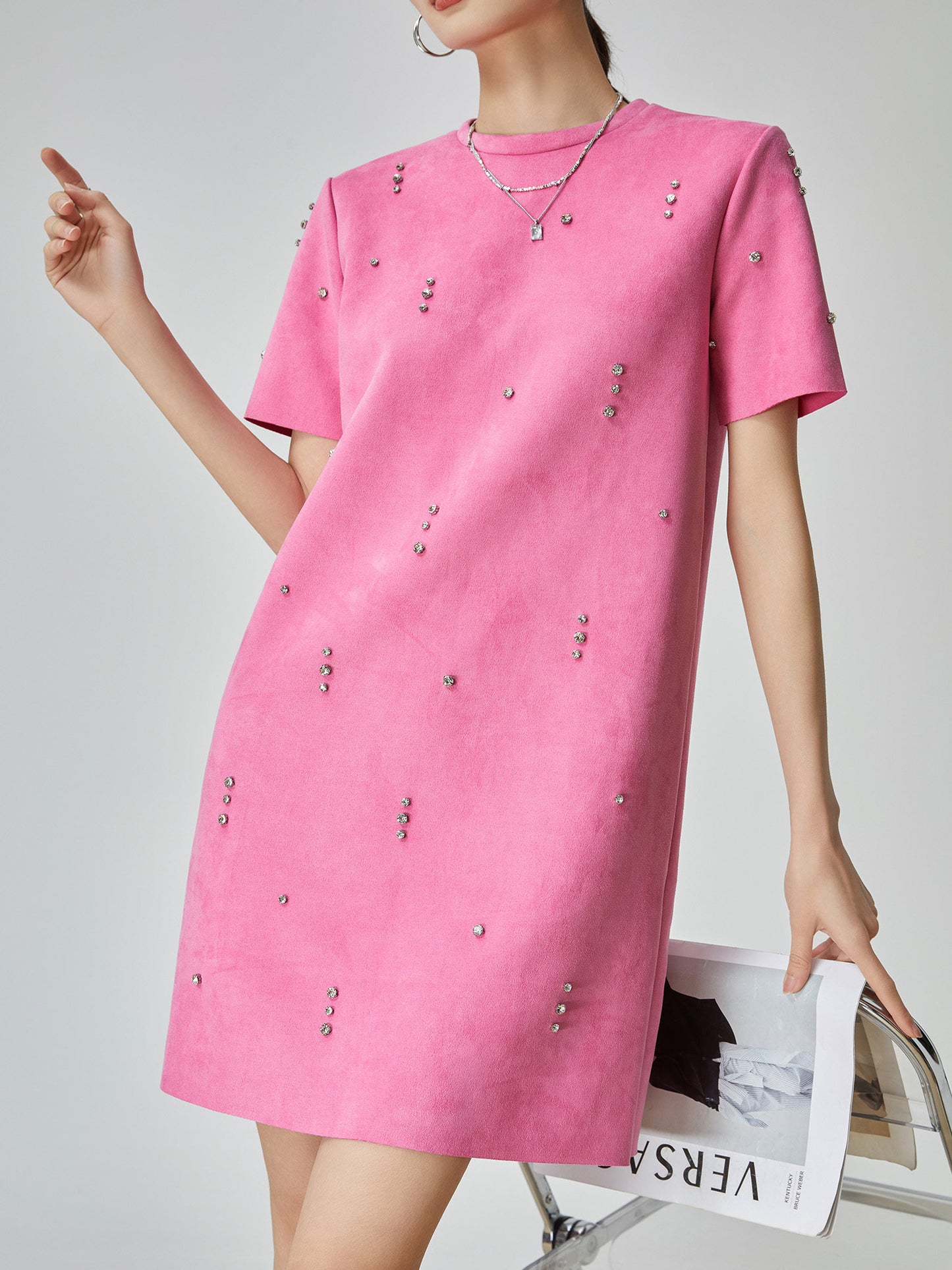 Rhinestone Fake Suede Dress FER0123