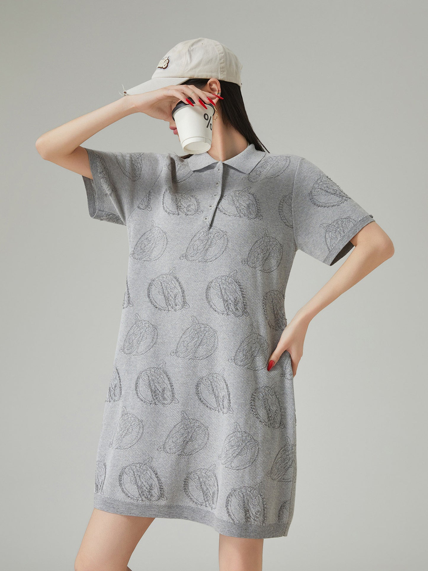 Graphic Knit Polo Mini Dress FER0233