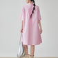 Pink Short-Sleeve Shirt Dress FER0175