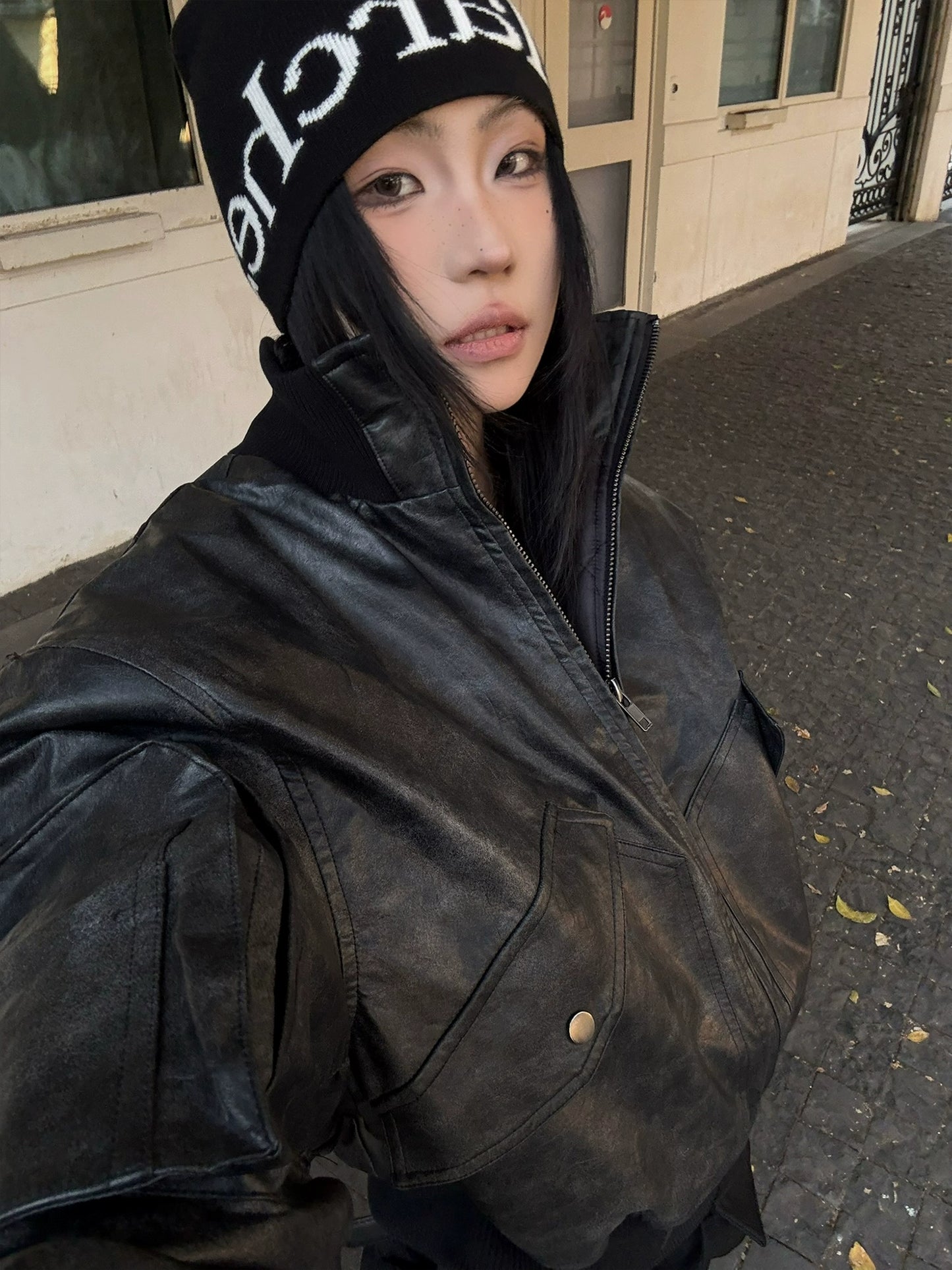 Vintage Washed Leather Jacket FLG0001