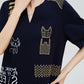 Cat Embroidery Key Neck Dress FER0221