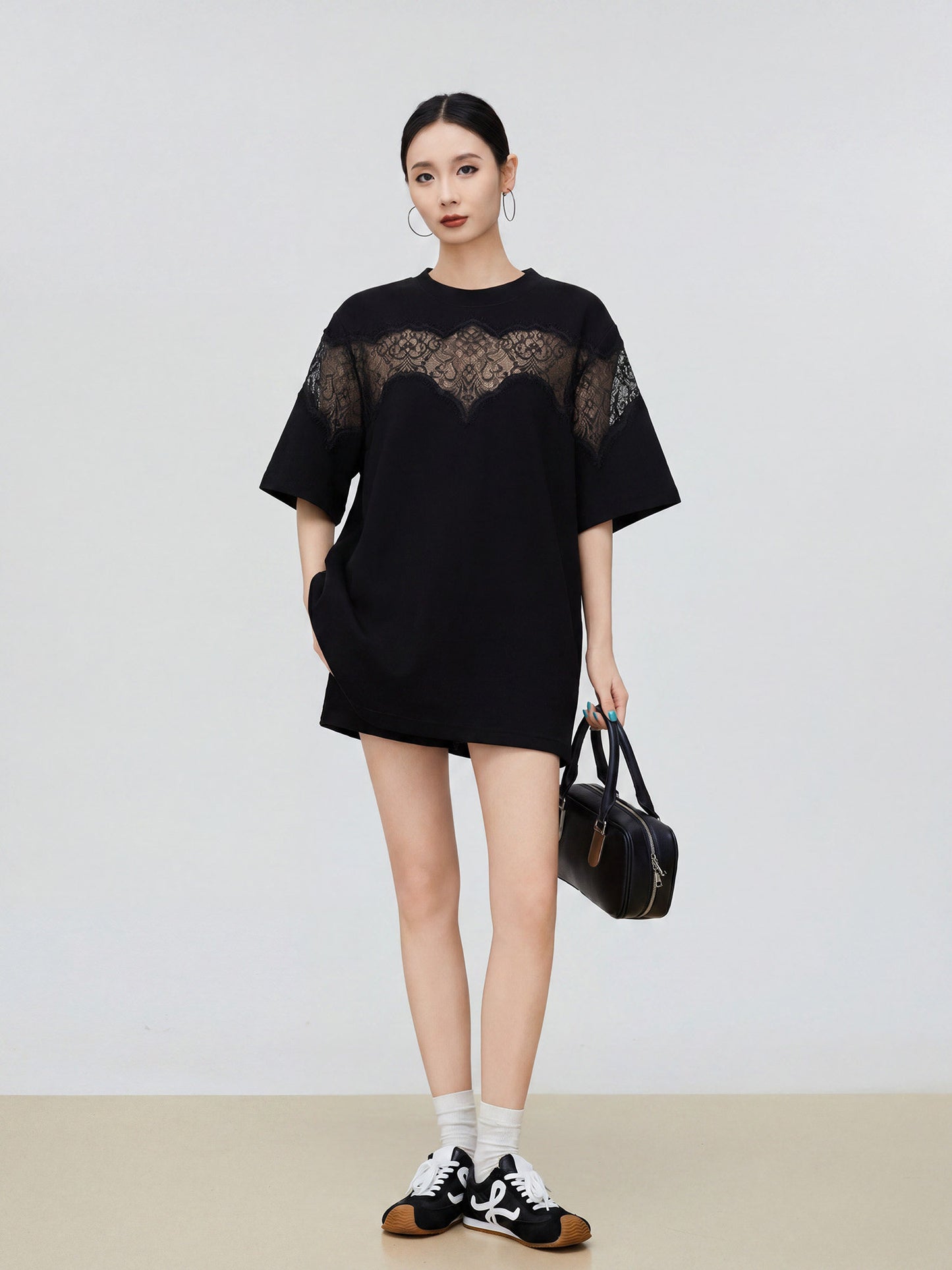 Lace Docking Oversized Tunic T-Shirt FER0228