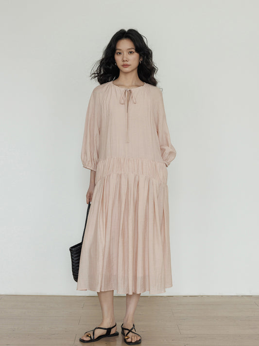 Round-Neck Relaxed Long-Sleeve Dress  VAS0213
